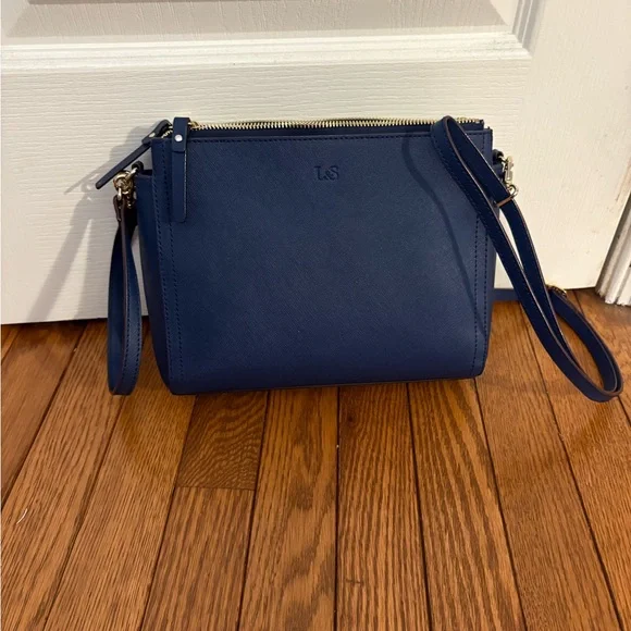 Lo & Sons Pearl Handbag, Blue/Navy Saffiano with Gold Hardware - Picture 10 of 15